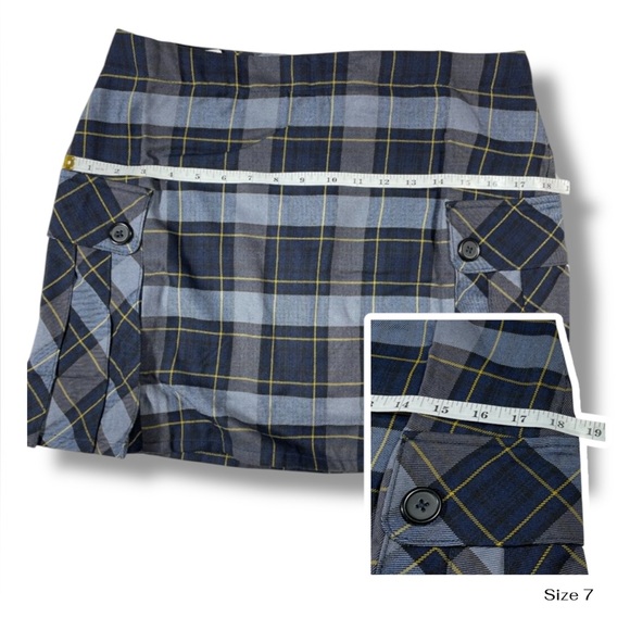 Land's End Plaid Navy Side Pleat Skort Junior Misses Size 7 - Picture 7 of 12